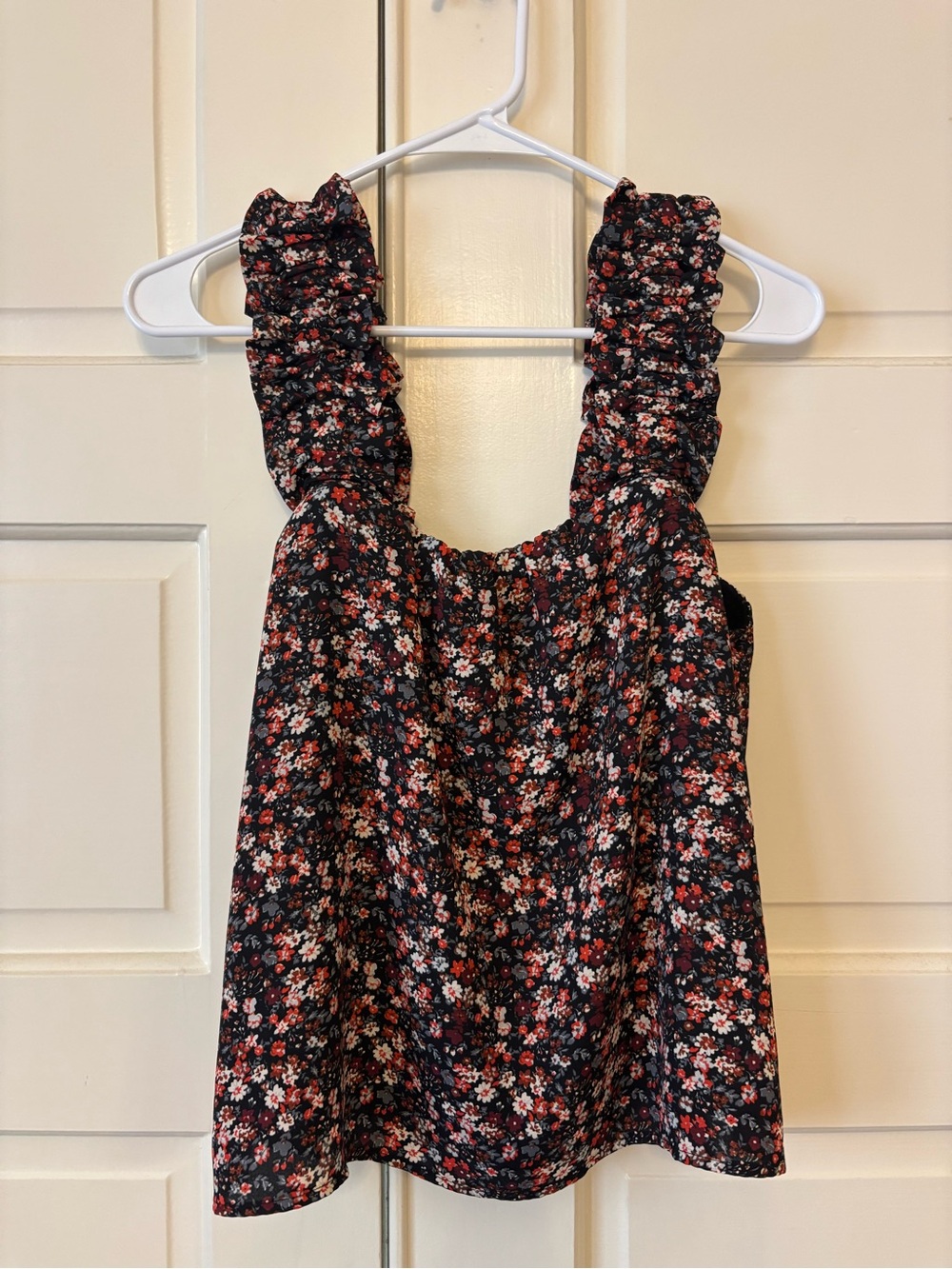 Melrose and Market Black Floral Tank with Red & White Blooms